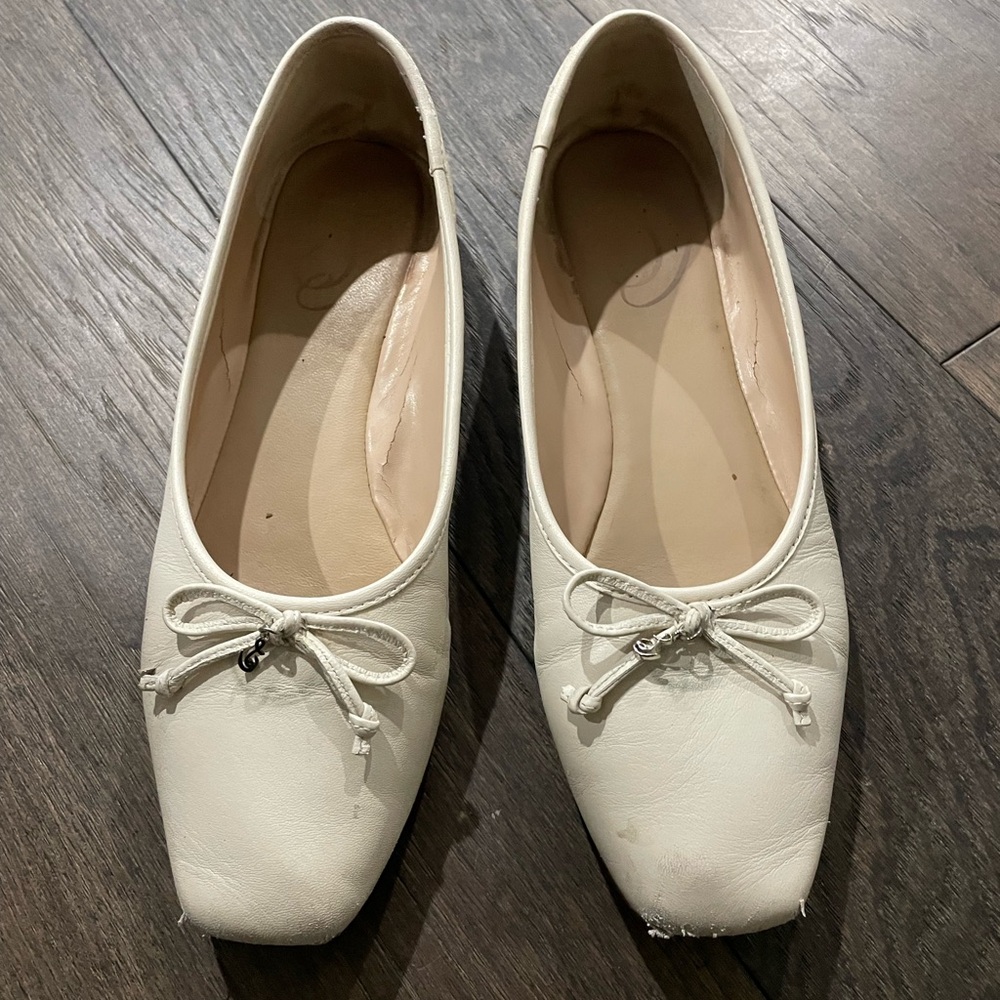Sam Edelman Ivory Bow Square-Toe Ballet Flats